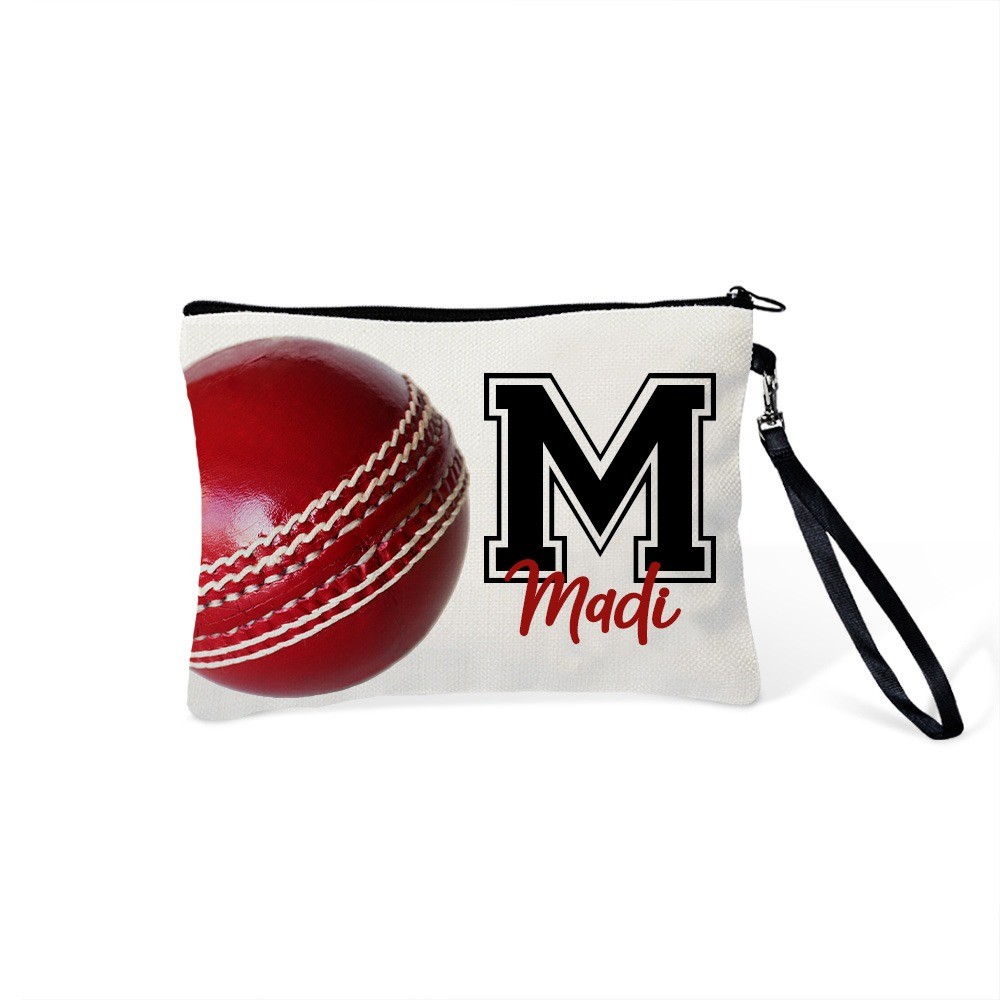 Personalized Name & Initial Sport Makeup Bag, Volleyball/Tennis/Football Bag, Portable Toiletry Bag with Wrist Strap, Gift for Team/Coach/Sport Lover