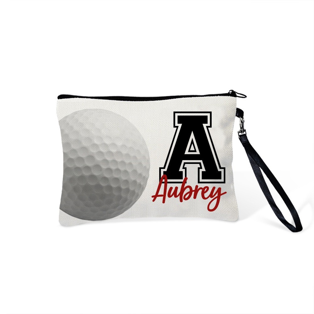 Personalized Name & Initial Sport Makeup Bag, Volleyball/Tennis/Football Bag, Portable Toiletry Bag with Wrist Strap, Gift for Team/Coach/Sport Lover