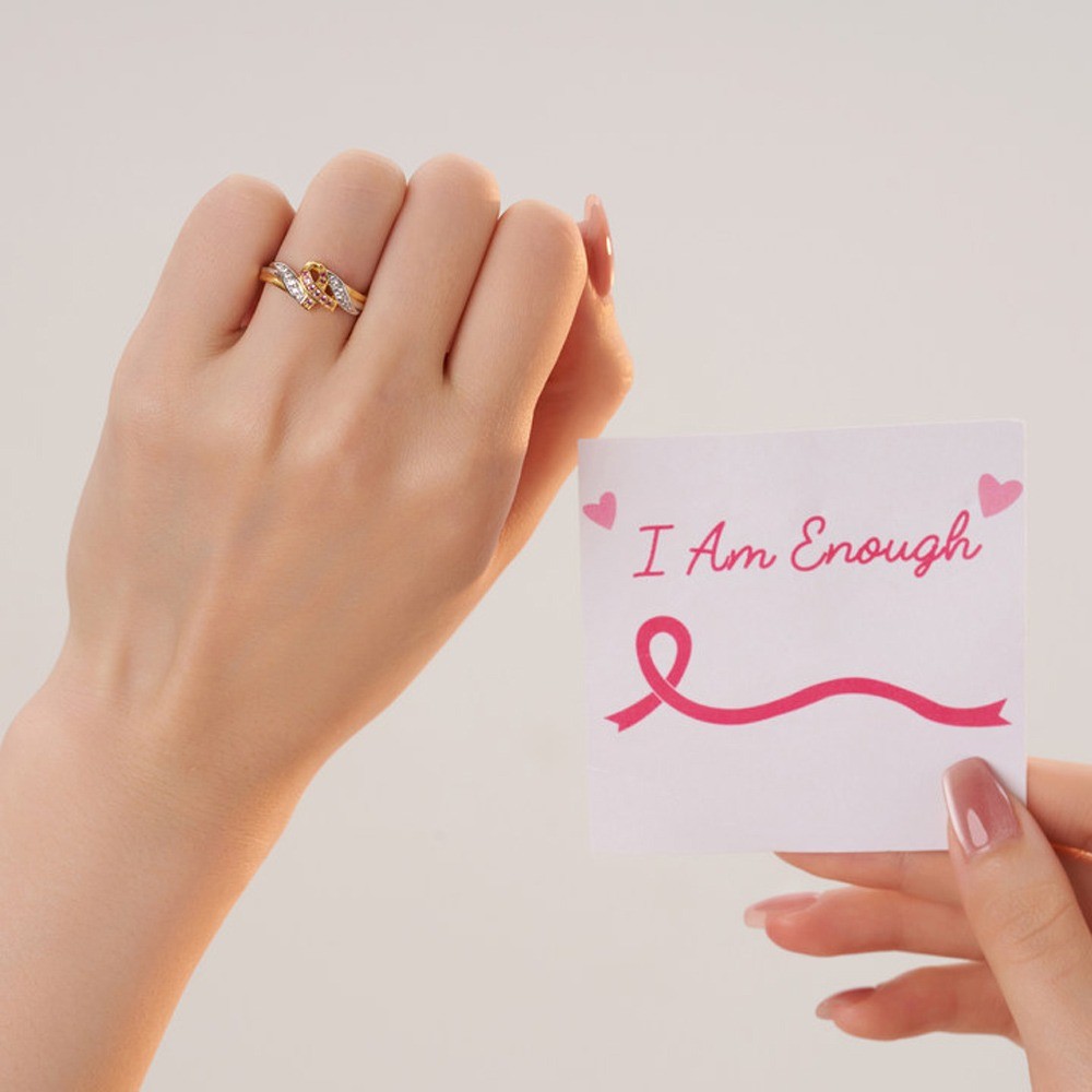 Custom I Am Enough to Defeat Breast Cancer Ring, Breast Cancer Awareness Ribbon Ring, Cancer Encouragement Gift, Cancer Survivor Ring Gifts for Women