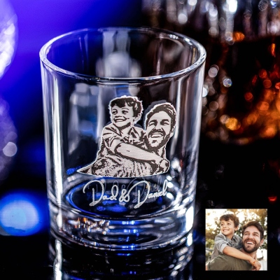 Custom Whiskey Glass with Family Photo, Father's Day Gift from Daughter Glass, Personalized Gifts for Dad, First Father’s Day Gift, Dad Gifts