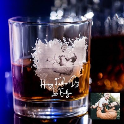 Custom Whiskey Glass with Family Photo, Father's Day Gift from Daughter Glass, Personalized Gifts for Dad, First Father’s Day Gift, Dad Gifts