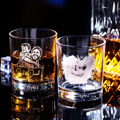 Custom Whiskey Glass with Family Photo, Father's Day Gift from Daughter Glass, Personalized Gifts for Dad, First Father’s Day Gift, Dad Gifts