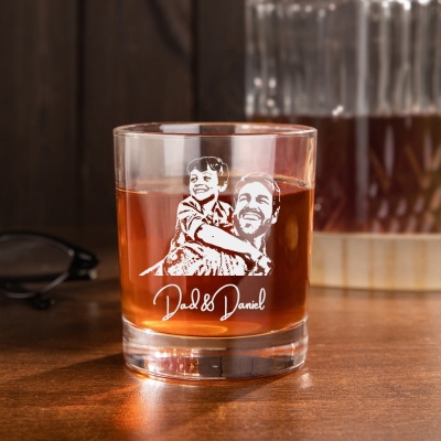 Custom Whiskey Glass with Family Photo, Father's Day Gift from Daughter Glass, Personalized Gifts for Dad, First Father’s Day Gift, Dad Gifts