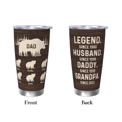 Personalized Papa Bear Tumbler with Kids' Name, Dad's Coffee Cup, Stainless Steel 20oz Travel Mug, Birthday/Father's Day Gift for for Dad/Grandpa/Him