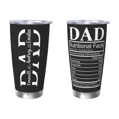 Custom Dad's Tumbler with Kids' Name, Stainless Steel 20oz Travel Mug, Dad Nutrition Facts Tumbler, Father's Day/Birthday Gift for Dad/Grandpa/Him