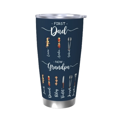 Personalized Papa Barbecue Tumbler with Kids' Names, Dad's BBQ Cup, Stainless Steel 20oz Travel Mug, Birthday/Father's Day Gift for for Dad/Grandpa