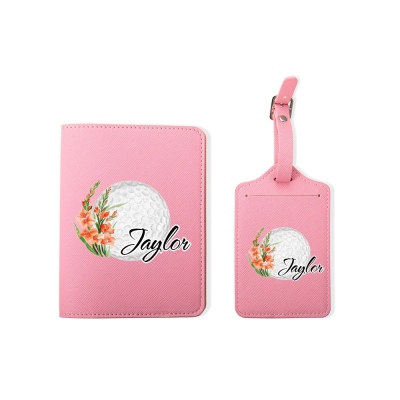 Personalized Golf Birth Flower Bouquet Passport Holder with Name,  Leather Luggage Tag & Passport Cover,  Christmas/Birthday Gift for Women/Girls