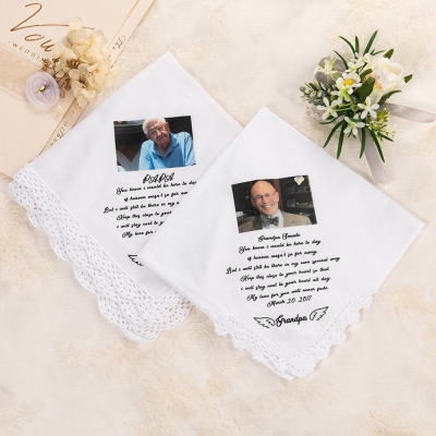 Personalisiertes Gedenktaschentuch mit Foto verstorbener Familienmitglieder, liebevolles Erinnerungstaschentuch, Geschenk für Braut/Bräutigam