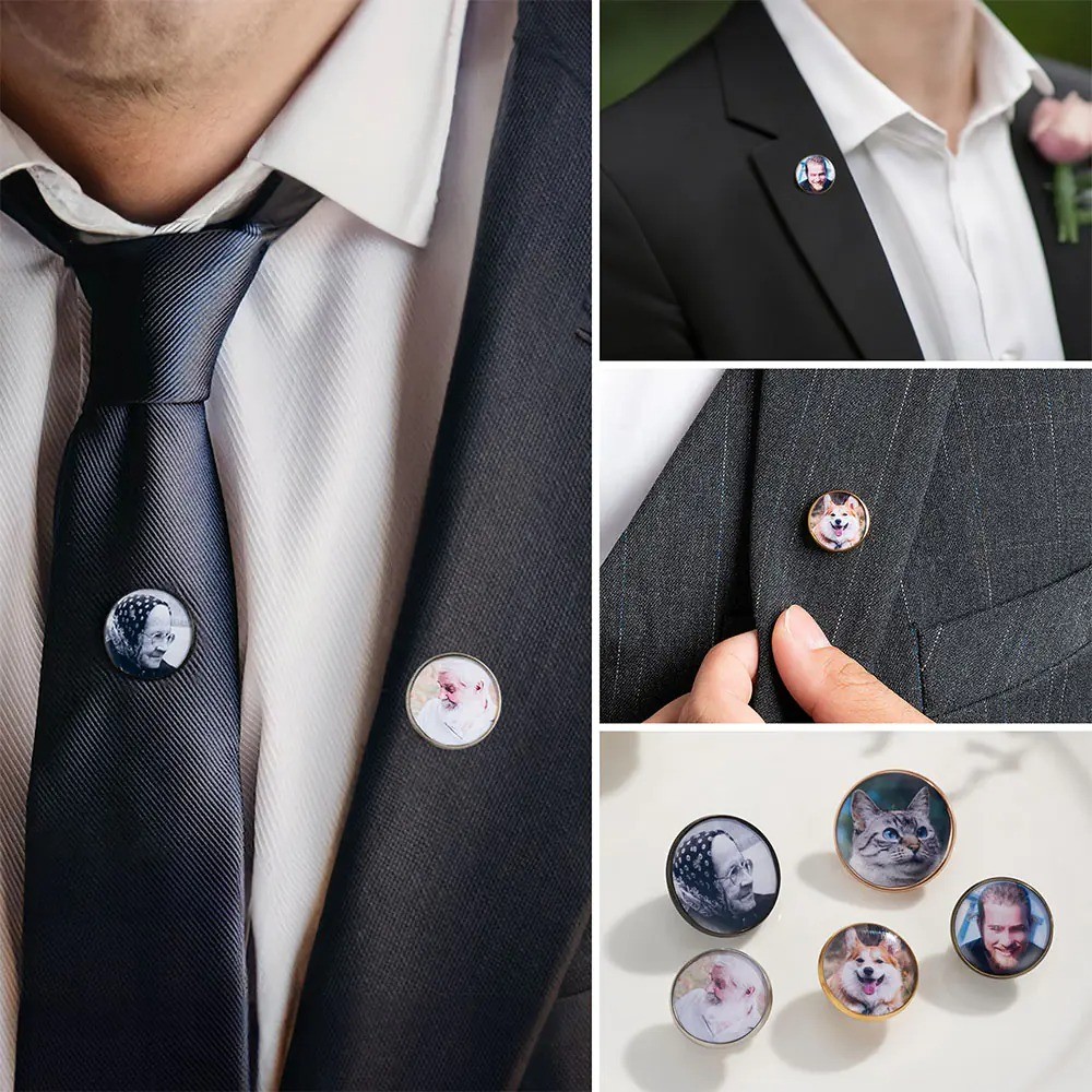 Custom Photo Lapel Pin, Memorial Boutonniere Pin for Men Suit, Wedding Graduation Ceremony Gift for Men/Groom