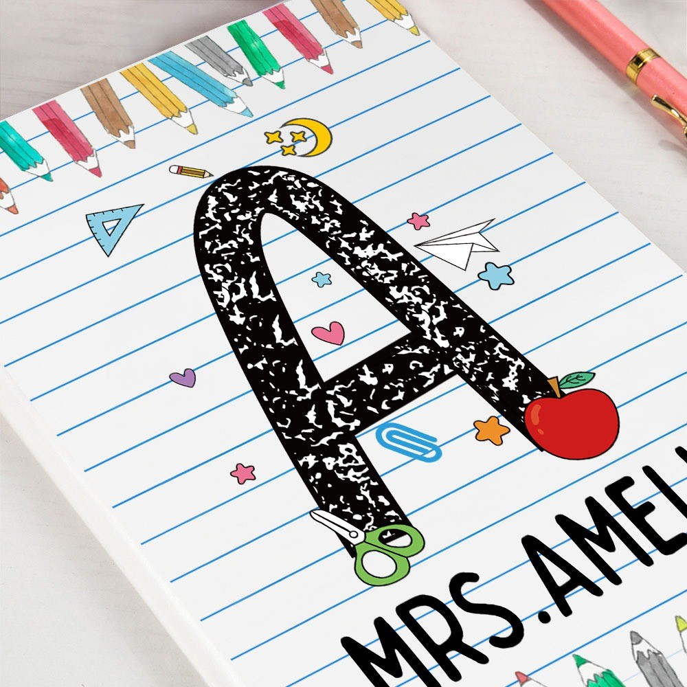 Personalized Name Teacher's Notebook, Pencil Apple Design PU Leather A5 ...