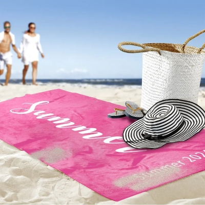 Personalized Multicolor Super Absorbent Quick Dry Name Beach Towel, Outside Birthday Travel Pool Party Summer Vacation Gift for Traveler/Family