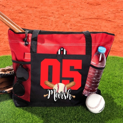 Personalized Name & Number Ball Game Tote Bag, Large Capacity Sports Tote Bag with Zipper, Birthday/Christmas Gift for Player/Teammate/Sports Lover