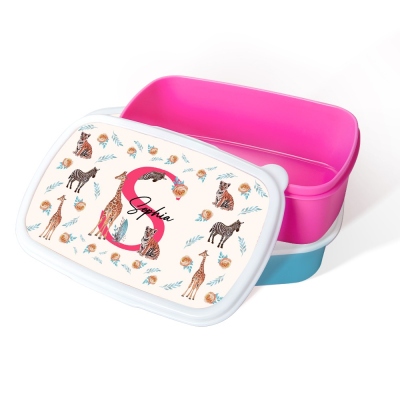 Personalized Name Wild Jungle Animals Lunch Box, Children's Camping Eco-friendly Lunch Box, Birthday/Back to School Gift for Kids/Girls/Daughter