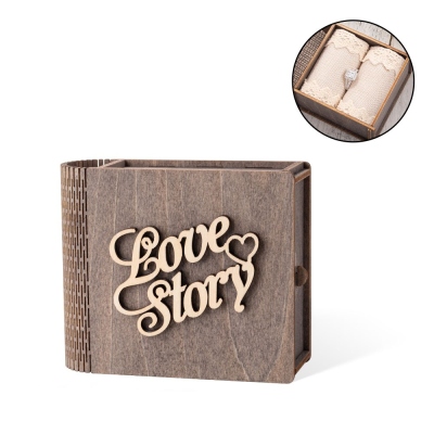 Personalized Love Story Wedding Ring Box, Wood Mini Book Ring Box, Double Pillow Ring Jewelry Box, Engagement/Wedding/Proposal Gift for Couple/Friend