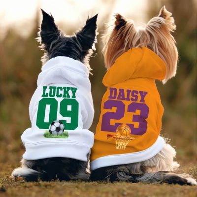 Personalized Name & Number Ball Sports Pet's Hoodie, Large and Medium Dog/Cat Multicolor Cozy Hoodie, Birthday/Christmas/Memorial Gift for Pets