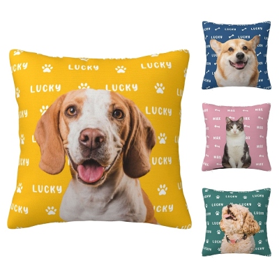 Housse de coussin personnalisée avec nom et photo pour animal de compagnie, taie d'oreiller multicolore avec insert en option, cadeau d'anniversaire/de Noël pour la famille/les amoureux des animaux de compagnie