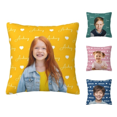 Personalized Photo & Name Multicolor Pillow Cover, Kid's Pillowcase with Optional Insert, Home Decor, Birthday/Christmas/ Gift for Kids/Family/Her/Him