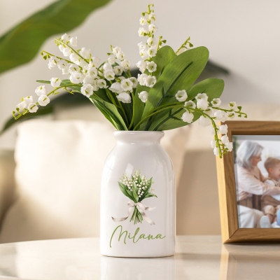 Personalized Name Birth Flower Vase, Woman's Ceramic Mug Vase, Home Decor, Birthday/Mother's Day/Christmas Gift for Mom/Grandma/Gardening Lover