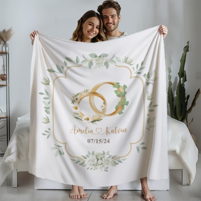 Coperta in pile di flanella con nome personalizzato, fiore di nascita e albero della nascita, coperta morbida e accogliente per divano da letto, regalo di matrimonio/anniversario per lui/lei/coppia