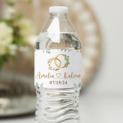 (Set of 20pcs)Custom Name Birth Flower & Birth Tree Water Bottle Labels, Engagement/Bridal Shower Favors, Wedding/Anniversary Gifts for Him/Her/Couple