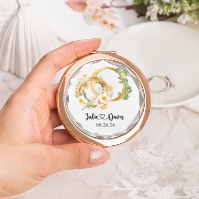 Miroir de maquillage personnalisé avec fleur de naissance et arbre de naissance, miroir de sac de voyage de poche embelli portable, cadeau de mariage/anniversaire pour lui/elle/couple