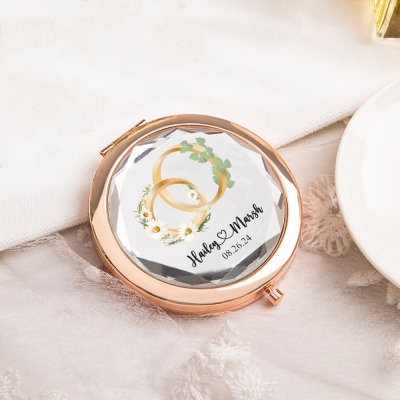 Miroir de maquillage pliant personnalisé pour mariage, fleur de naissance