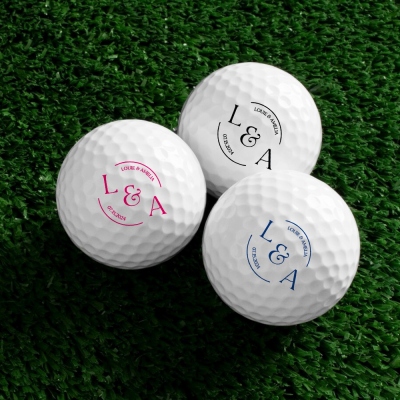 Personalisierter, farbig bedruckter Hochzeits-Golfball mit Namen und Datum, Hochzeitsgeschenk, Geschenk für den Brautvater/die Trauzeugen/Hochzeitsgäste/Golfliebhaber