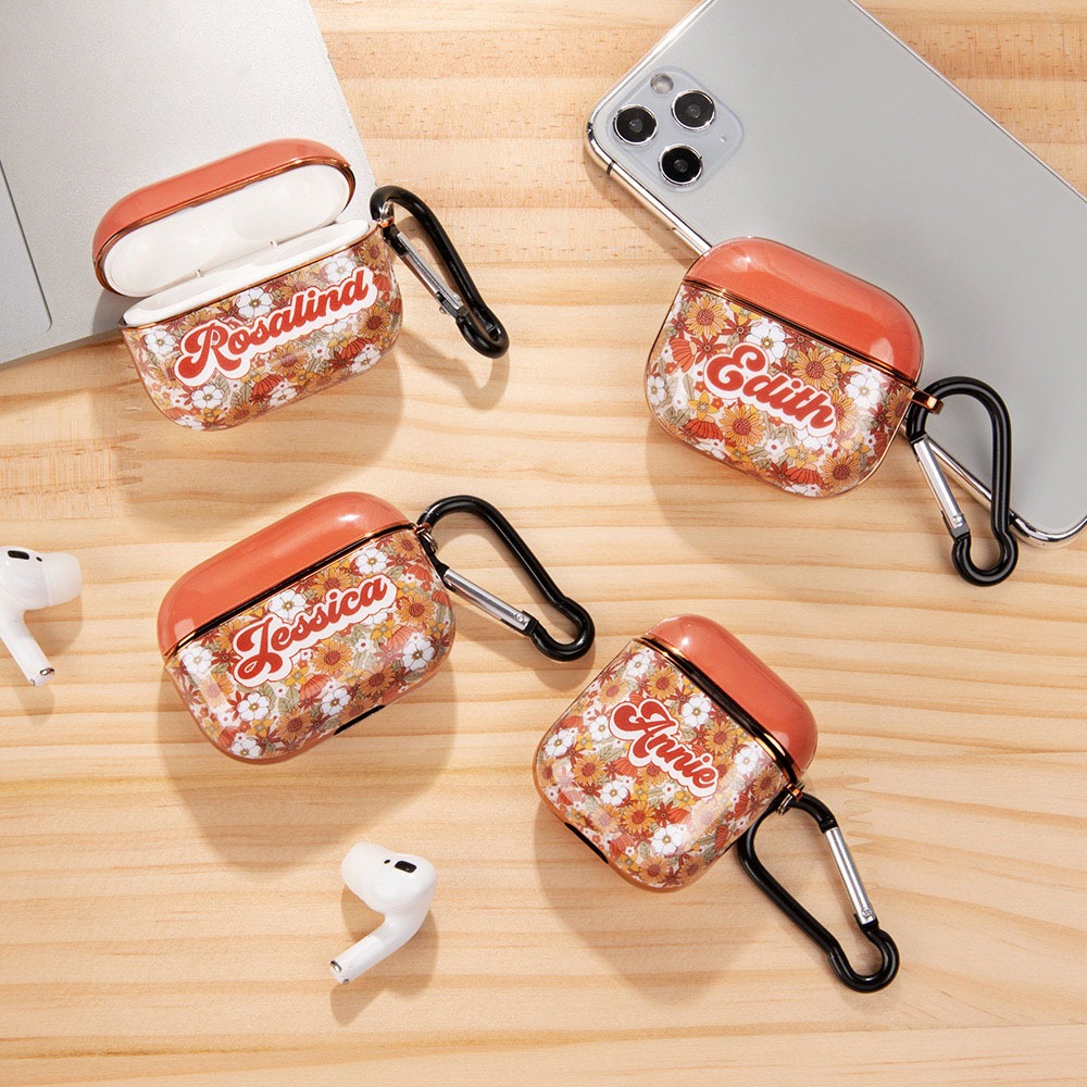 Custom Name Groovy Flower AirPods Case Compatible With AirPods 1 2 3 