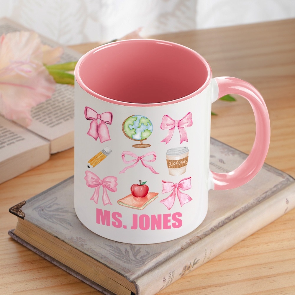 Modern White Ceramic Teacher Mug - 11oz Open Cup With Stylish Letter Print
