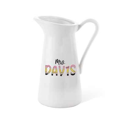 Nom personnalisé Crayon Rose Arc Professeur Vase, Décoration intérieure, Vase tasse en céramique de l’enseignant, Journée de l’enseignant/Appréciation/Cadeau de rentrée pour l’enseignant