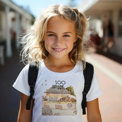 Personalized 100 Days of School Shirt, 100% Cotton DIY Photo Graphic Text T-shirt, Back to School Gift for Children/Teens/Students