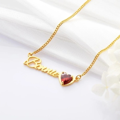 Custom Minimalism Name Necklace with Heart Birthstone Pendant, Valentine's Day/Mother's Day/Birthday Gift for Her