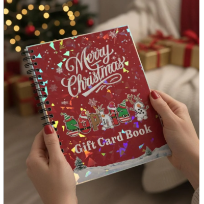 Personalized Christmas Gift Card Book, Holographic Holiday Money Album