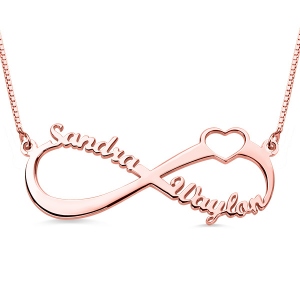 Collier Infini-2 Prénoms et 1 Cœur-Argent