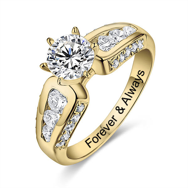 Engraved Round Gemstone Promise Ring In Gold