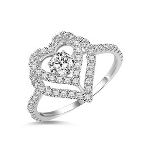 Solid White Gold Dancing Stone Heart Ring