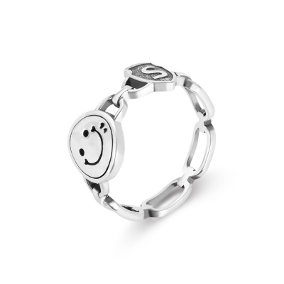Personalized Heart & Smiley Couple Ring