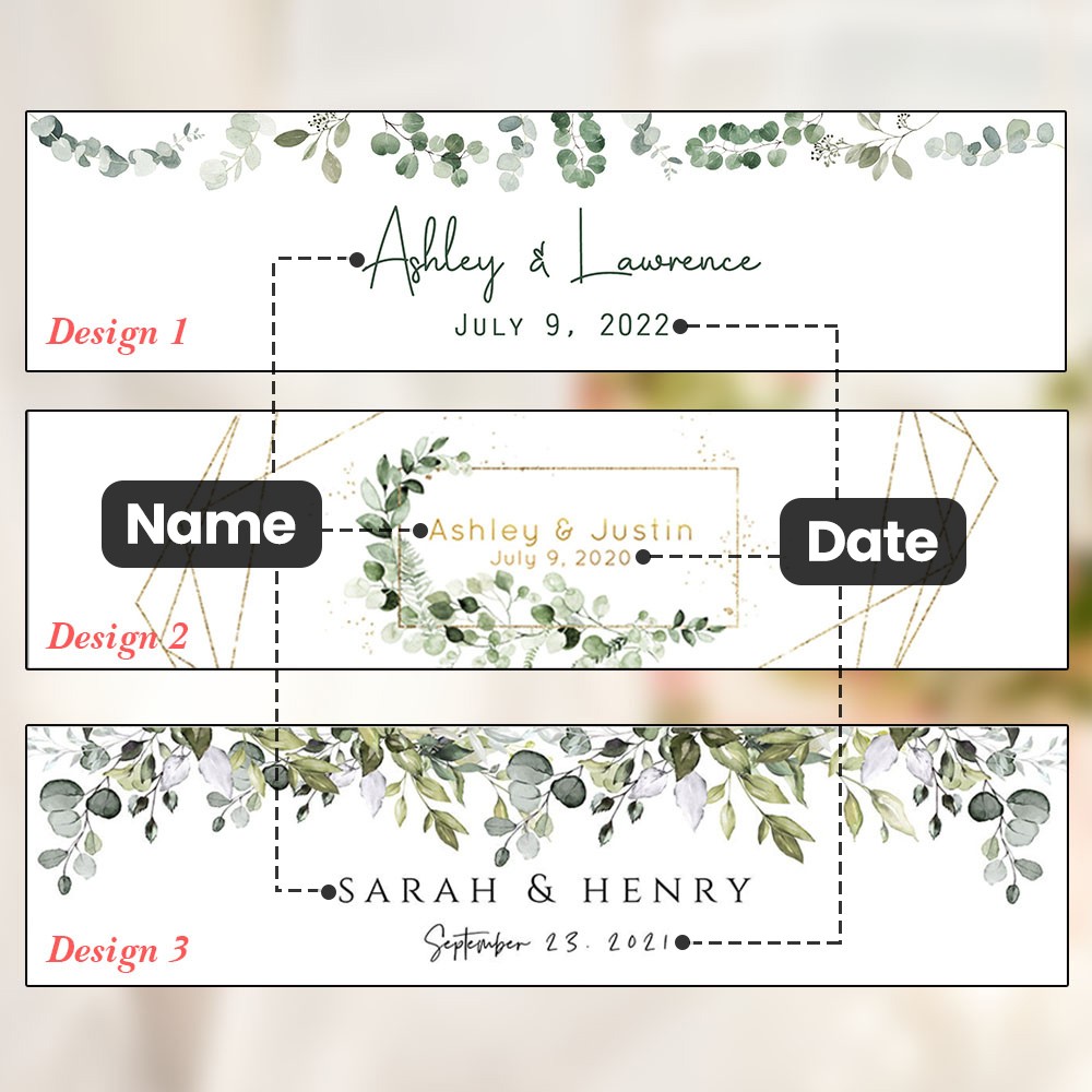 Custom Name&Date Modern Greenery Wedding Water Bottle Label, Set of 30pcs, Engagement/Bridal Shower Party, Wedding Birthday Gift