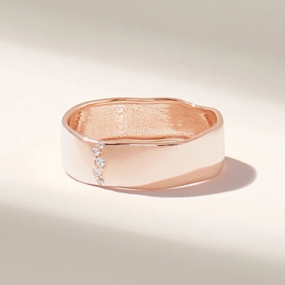 Wavy Wedding Band, Solid  Line Pave Ring, Tiny Diamond Cluster Band, Thick Band  Ring,Women Men Wedding Ring,Wide  Ring