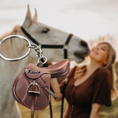 Porte-clés plat en acrylique avec nom personnalisé, cadeau de Noël/d'équitation pour amoureux des chevaux/équestres