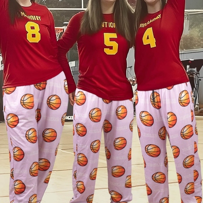 Custom Name & Number Softball/Volleyball Pajama Bottoms, Loose Drawstring Lounge Pants, Sleepover Party Costume, Sports Gifts for Players/Teammates