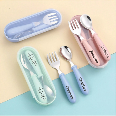 💖Buy 2 Free Shipping💖Personalized Engraved Name Cutlery Set Spoon & Fork Baby Kids Custom Name Newborn Birthday Gift Aniversary Christmas
