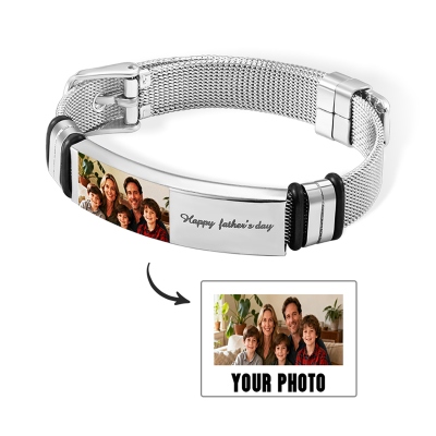 Personalized Photo and Engraved Text Stainless Steel Bracelet, Adjustable Men Bracelet, Father's Day Gift for Dad/Grandpa/Husband
