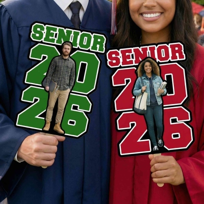 Personalized Photo Graduation Fan with Wooden Handle, Class of 2026 Photo Prop, Graduation Party Favor, Gift for Graduates/Family/Friends