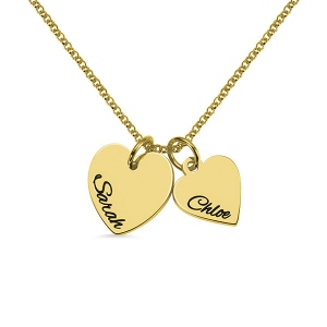 Personalized Double Hearts Charm Necklace in Gold