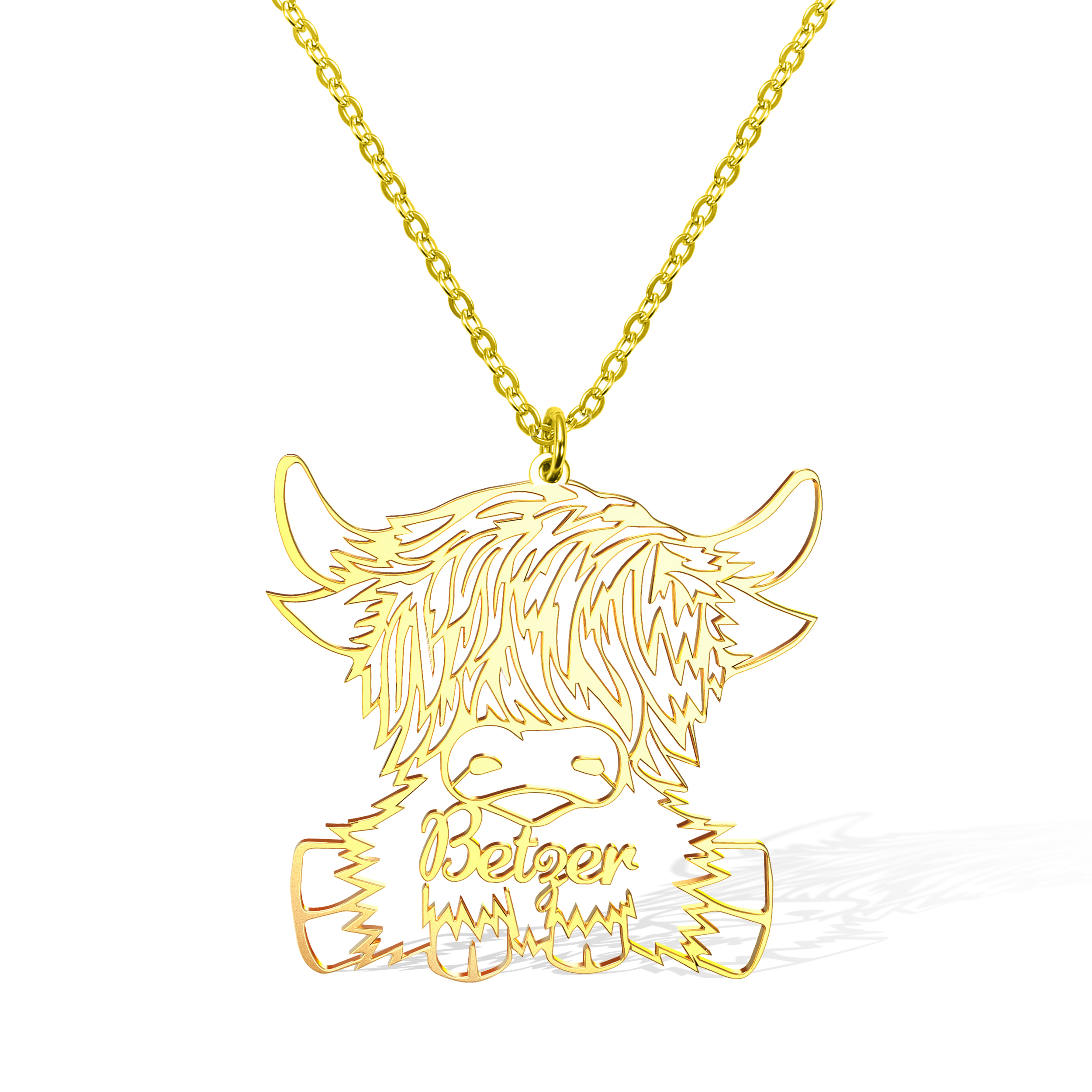 Custom Name Highland Cow Necklace, Highland Cow Charm, Animal Necklace