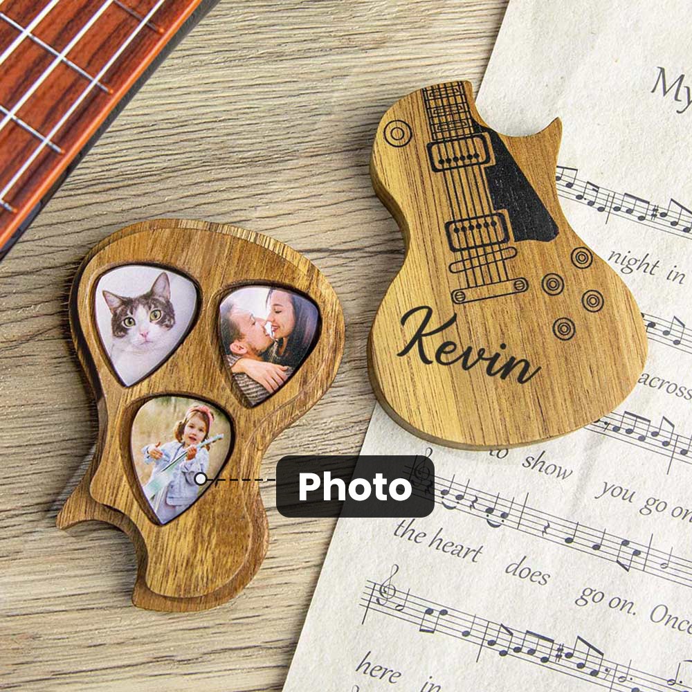 Personalized Wooden Guitar Picks with Storage Case with Text Photo, Birthday/Graduation Gift for Guitar Player/Musician