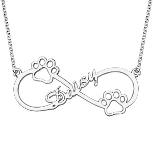 Cute Infinity Name Necklace With Dog Paw Sterling Silver