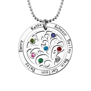 Collana con nomi personalizzati con albero genealogico Circle 7 nomi