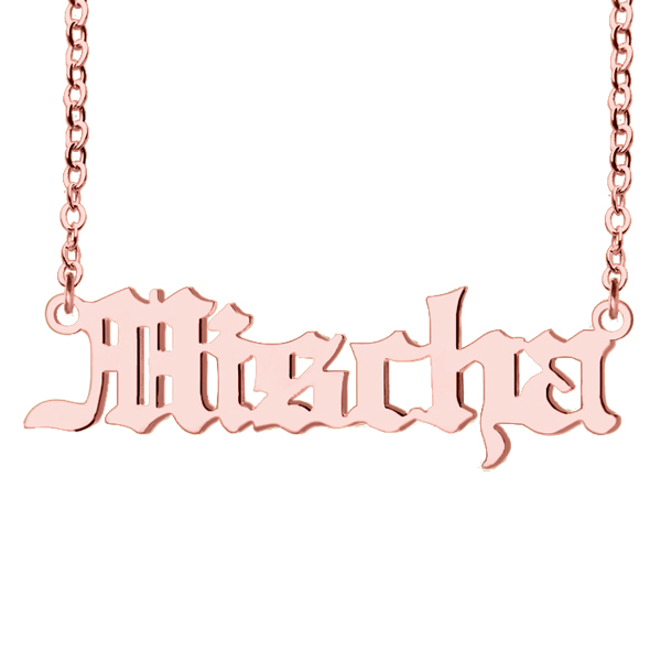 Rose Gold Old English Style Name Plate Necklace